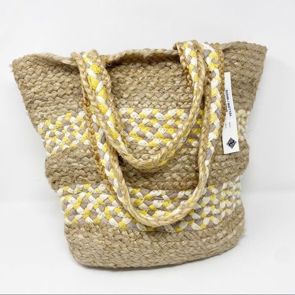 Summer Straw Raffia Striped Tote Beach Bag - Picture 1 of 10